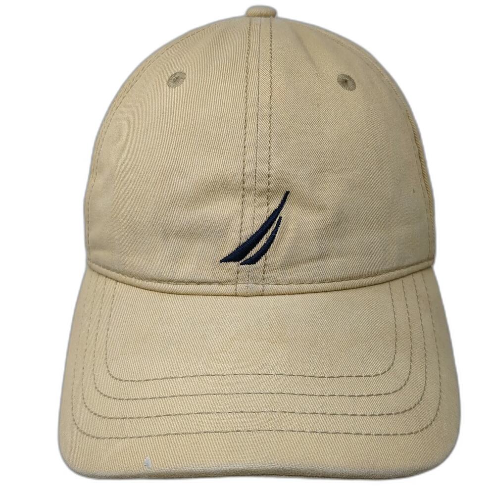 Nautica Baseball Cap Beige One Size Slideback 100% Cotton Blue Sail Strap Hat
